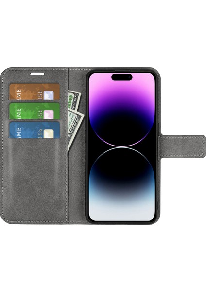 iPhone 15 Pro Max Buzağı Doku Deri Kapağı Kare Manyetik Kapanma Stand Cüzdan Telefon Kılıfı (Yurt Dışından) fiyatları