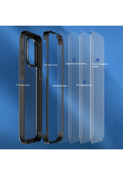 iPhone 15 Pro Max Çift Taraflı Temperli Cam + Silikon Çerçeve Telefon Kılıfı (Yurt Dışından)