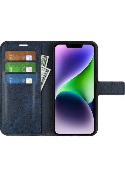 iPhone 15 Plus Kare Manyetik Kapatma Kabuğu Buzağı Dokusu Deri Kapak Standı Cüzdan Telefon Kılıfı (Yurt Dışından) fiyatları