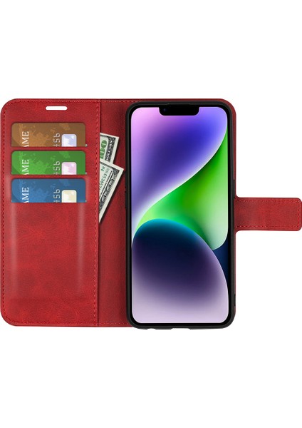 iPhone 15 Plus Kare Manyetik Kapatma Kabuğu Buzağı Dokusu Deri Kapak Standı Cüzdan Telefon Kılıfı (Yurt Dışından) fiyatları