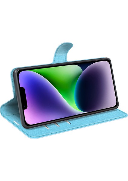 iPhone 15 Pu Deri Litchi Doku Dekme Stand Telefon Kılıfı Cüzdan Flip Telefon Kapağı (Yurt Dışından)