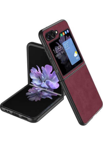 Samsung Galaxy Z Flip5 Için Deri Desenli Plastik Koruma Kılıf - AL3156
