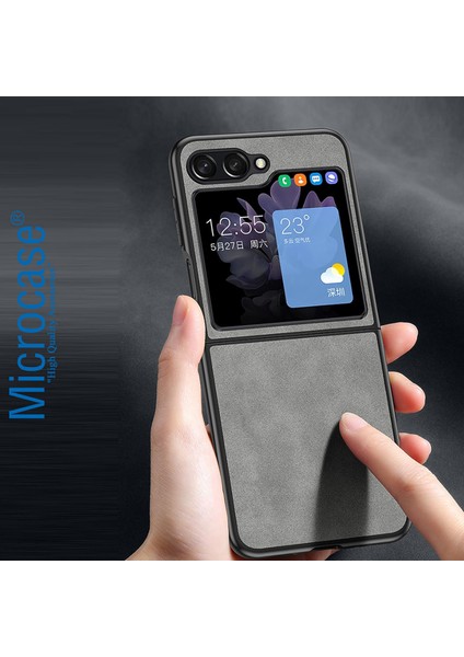 Samsung Galaxy Z Flip5 Için Deri Desenli Plastik Koruma Kılıf - AL3156 modelleri