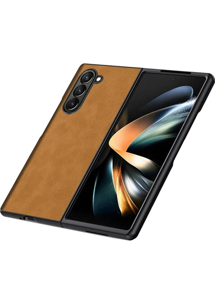 Samsung Galaxy Z Fold5 Için Deri Desenli Plastik Koruma Kılıf - AL3156