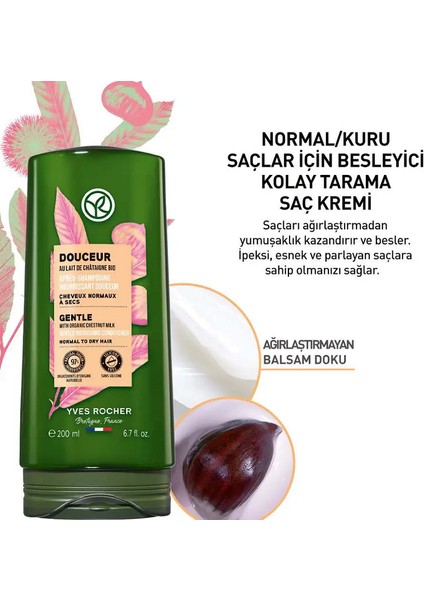 Yves Rocher Besleyici Kolay Tarama Saç Kremi - Normal- Kuru Saçlar - Douceur Organik Kestane Sütü  200 ml