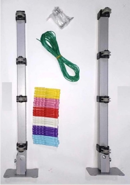 Balkon Pencere Tipi 8 Gezer Makaralı Kurutma Askısı + 24 Mandal + İp 20 m + Vida