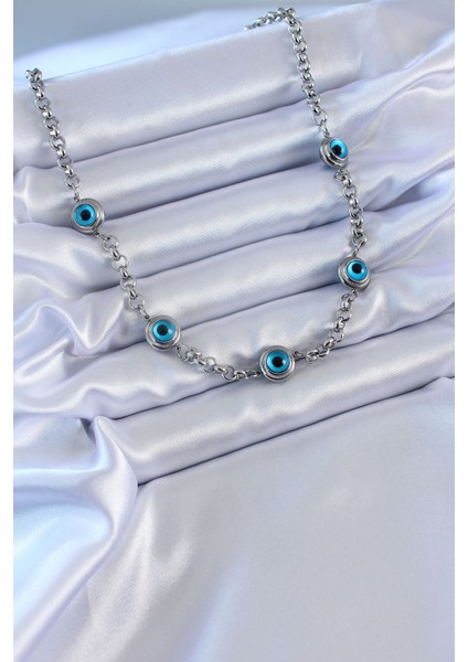 316L Çelik Gümüş Renk Nazar Boncuk Model Kadın Kolye fiyatları