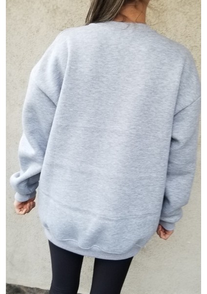 Calıfornıa Nakışlı Gri Oversize Kadın Sweatshirt