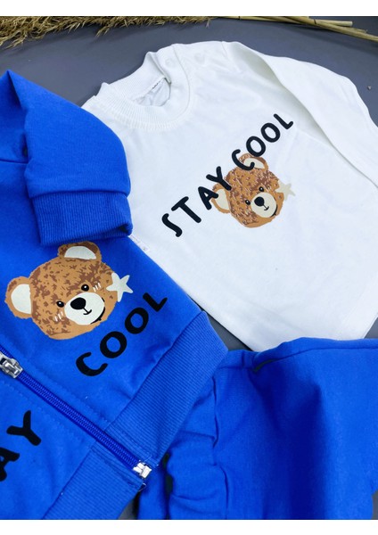 Stay Cool Ayı Baskılı 2 Ip Mevsimlik Erkek Bebek Hırkalı 3 Lü Takım modelleri
