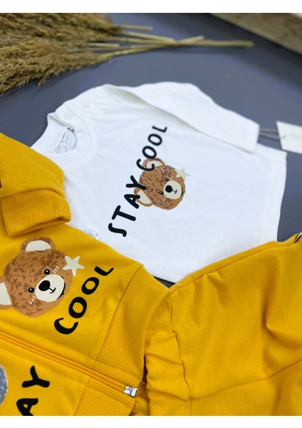 Stay Cool Ayı Baskılı 2 Ip Mevsimlik Erkek Bebek Hırkalı 3 Lü Takım