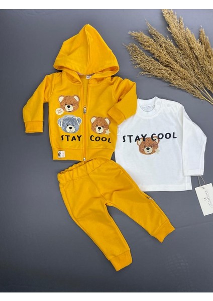 Stay Cool Ayı Baskılı 2 Ip Mevsimlik Erkek Bebek Hırkalı 3 Lü Takım