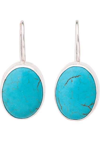 Firuze Taşlı Gümüş Oval Otantik Kadın Küpe fiyatları