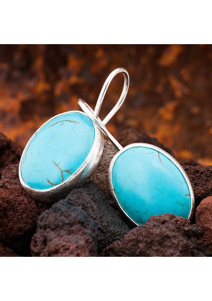 Firuze Taşlı Gümüş Oval Otantik Kadın Küpe modelleri