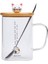 450ML Sevimli Kedi Cam Kupa Kaşık ve Kapak Kahve ile Kupalar Kolu ile Süt Kahvaltı Bardakları Drinkware Güzel Hediyeler | Kupalar (Beyaz) (Yurt Dışından) 1