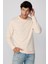Pamuk Bisiklet Yaka Basic Ekru Sweatshirt 1