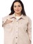 Büyük Beden Çıtçıt Kapamalı Torba Cepli Süet Bej Rengi Gömlek 4