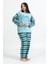 Kadın 94 Kareli Desenli Büyük Beden Polar Pijama Takımı Mavi 1