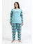 Kadın 94 Kareli Desenli Büyük Beden Polar Pijama Takımı Mavi 2