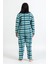 Kadın 94 Kareli Desenli Büyük Beden Polar Pijama Takımı Mavi 3