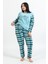 Kadın 94 Kareli Desenli Büyük Beden Polar Pijama Takımı Mavi 4