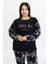 Kadın 128 Büyük Beden Polar Pijama Takımı Siyah 3