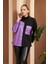 Deri Garnili Mor Büyük Beden Sweatshirt 3