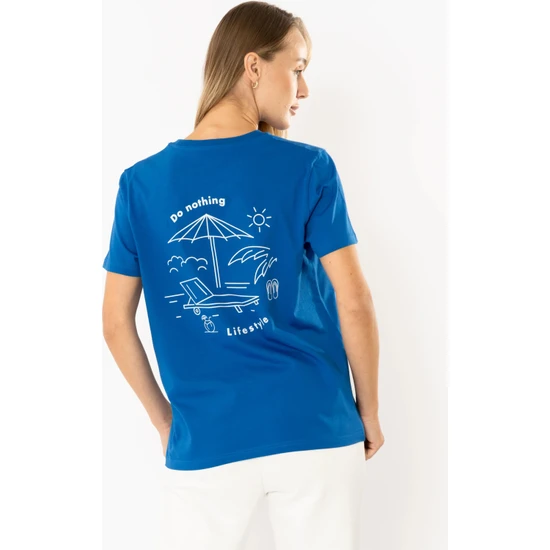 Coredra Nothing Regular T-Shirt Kadın - Saks Mavi