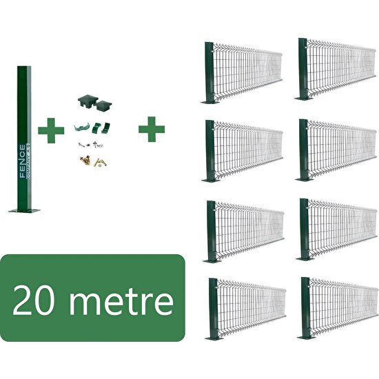 Fence Company 8'li Panel Çit Takım 75 cm x 250 cm Yeşil + 1 Direk (Aksesuarlar Dahil 20 Metre Takım)