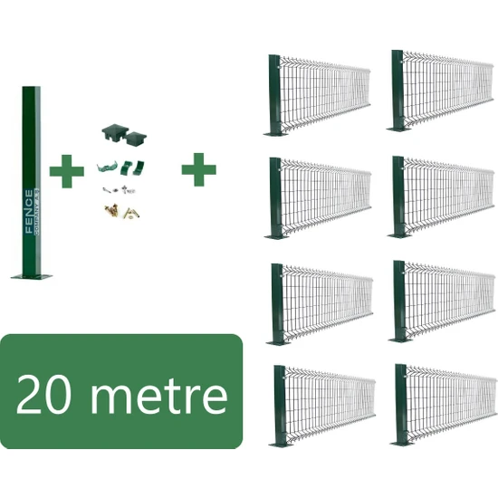 Fence Company 8'li Panel Çit Takım 150 cm x 250 cm Yeşil + 1 Direk (Aksesuarlar Dahil 20 Metre Takım)