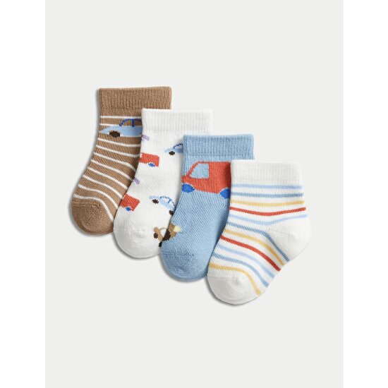 Marks & Spencer 4'lü Araba Desenli Bebek Çorabı (0-3 Yaş)