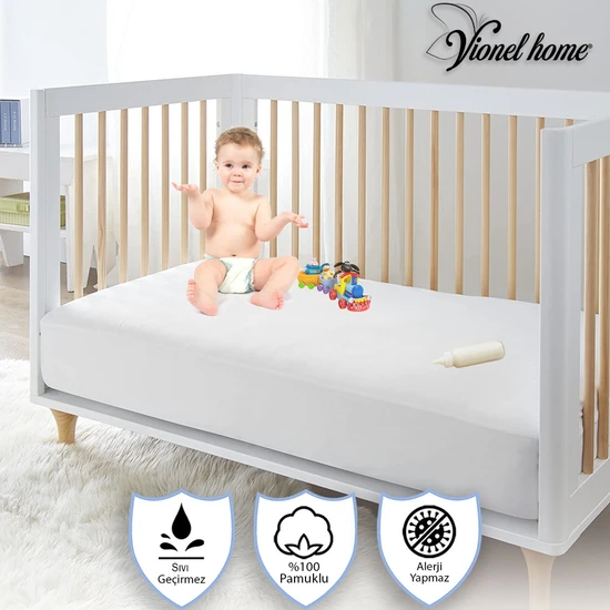 Vionel Home %100 Pamuklu Full Kenar Fitted Sıvı Geçirmez Bebek ve Çocuk Yatak Koruyucu Alez 70x110