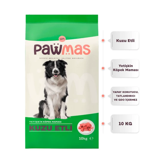Pawmas Kuzu Etli Yetişkin Köpek Maması 10 kg