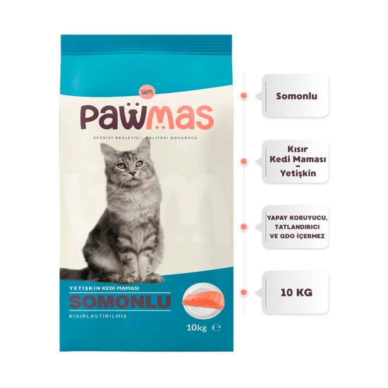 Pawmas Somonlu Kısırlaştırılmış Yetişkin Kedi Maması 10 kg