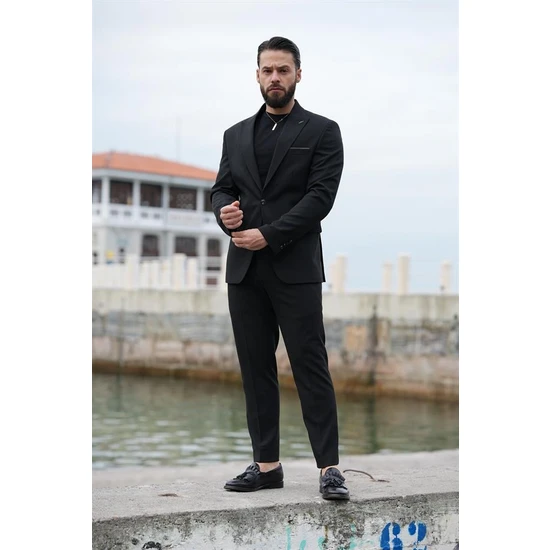 Salih Tarz Takım Elbise Siyah Italyan Kesim - Slım Fıt SD4963