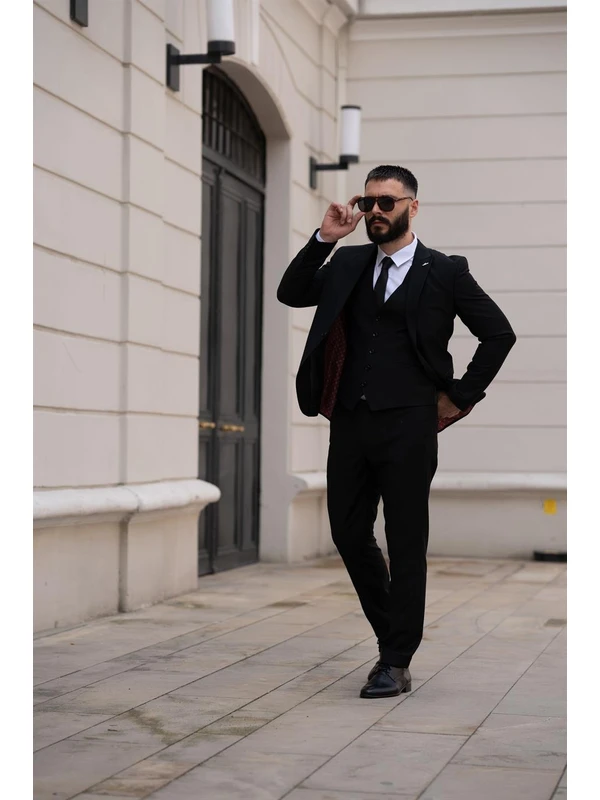 Salih Tarz Takım Elbise Siyah Italyan Kesim - Slım Fıt SD4959
