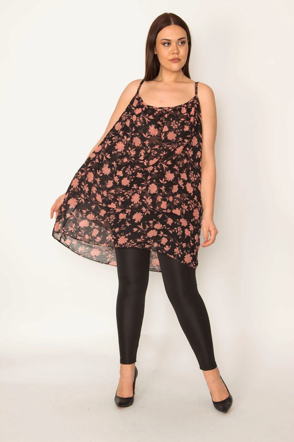 Şans Kadın Renkli Desenli Şifon Kumaş Askılı Katlı Tunik 65N32041