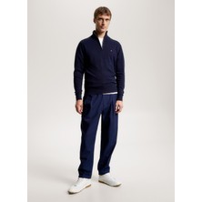 Tommy Hilfiger Bisiklet Yaka Slim Fit Mavi Erkek Kazak MW0MW28049DW5