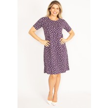 Şans Kadın Renkli Büyük Beden Bisiklet Yakalı Desenli Elbise