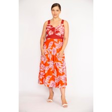 Şans Kadın Renkli Büyük Beden Kalın Askılı Renkli Uzun Elbise