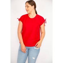 Şans Kadın Bordo Büyük Beden Omuz Bağcıklı Polyester Kumaş Bluz