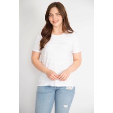 Şans Kadın Beyaz Büyük Beden Pamuklu Kumaş Bisiklet Yakalı Kısa Kollu Bluz