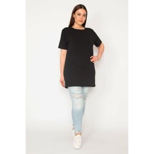 Şans Kadın Siyah Büyük Beden Bisiklet Yakalı Kısa Kollu Oversize Bluz
