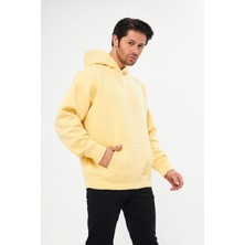 giyadda Unisex Açık Sarı Oversize İçi Puflu Kapüşonlu Bol Kalıp Sweatshirt Hoodie