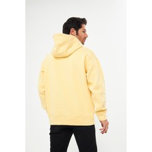 giyadda Unisex Açık Sarı Oversize İçi Puflu Kapüşonlu Bol Kalıp Sweatshirt Hoodie