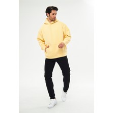 giyadda Unisex Açık Sarı Oversize İçi Puflu Kapüşonlu Bol Kalıp Sweatshirt Hoodie