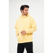 giyadda Unisex Açık Sarı Oversize İçi Puflu Kapüşonlu Bol Kalıp Sweatshirt Hoodie