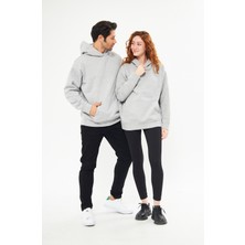 giyadda Unisex Gri Oversize İçi Puflu Kapüşonlu Bol Kalıp Sweatshirt Hoodie