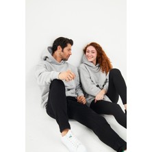 giyadda Unisex Gri Oversize İçi Puflu Kapüşonlu Bol Kalıp Sweatshirt Hoodie