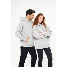 giyadda Unisex Gri Oversize İçi Puflu Kapüşonlu Bol Kalıp Sweatshirt Hoodie
