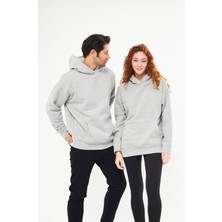 giyadda Unisex Gri Oversize İçi Puflu Kapüşonlu Bol Kalıp Sweatshirt Hoodie